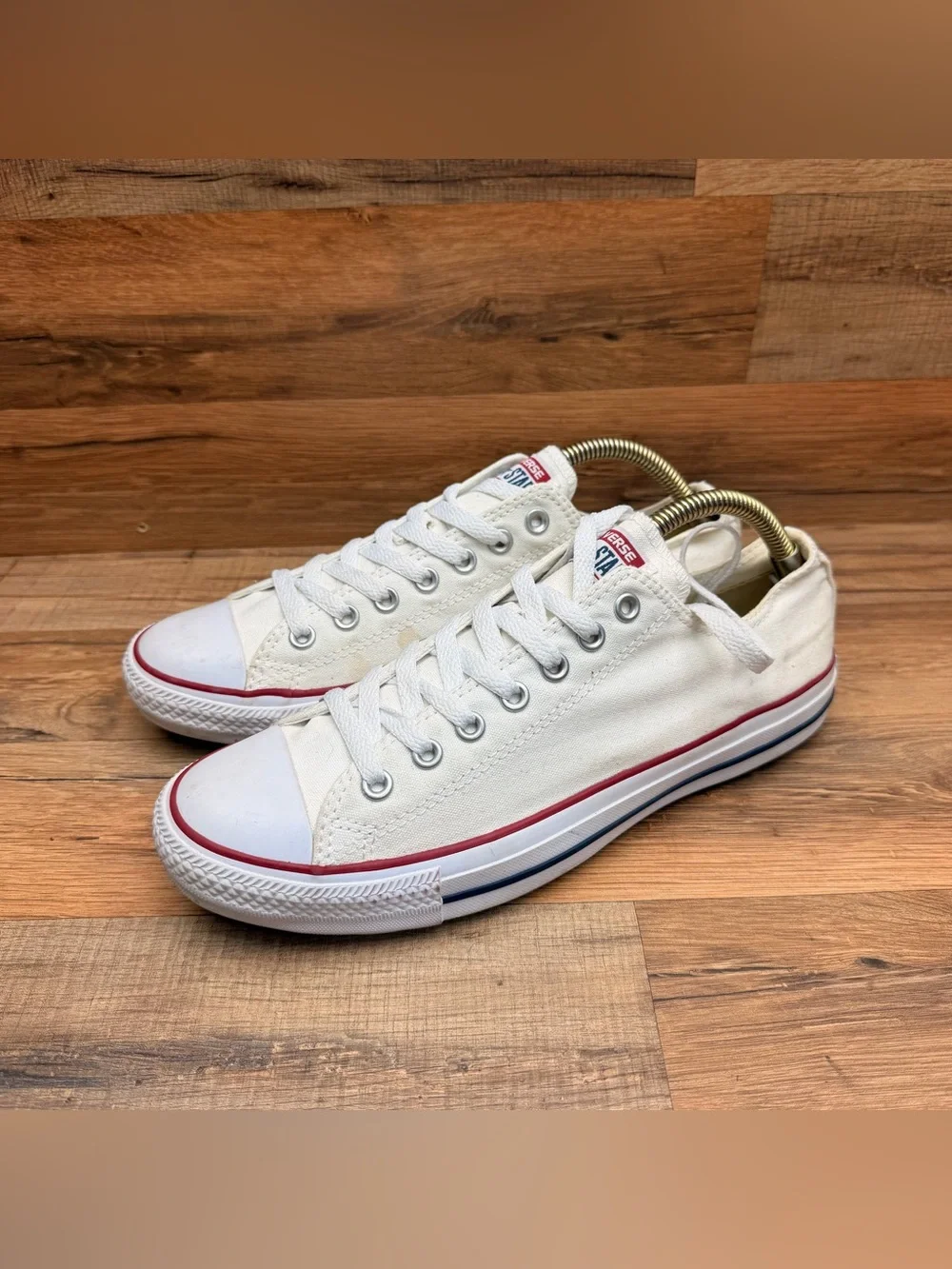 Converse size Women 11 White Low Top Canvas Sneakers with Red Trim - Picture 2 of 8